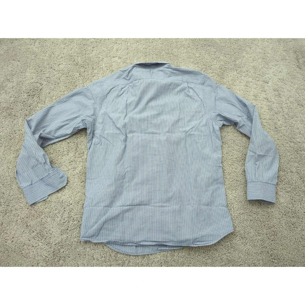 Banana Republic Button Up Shirt Mens 15-15 1/2‎ Blue Vertical Stripes Slim Fit